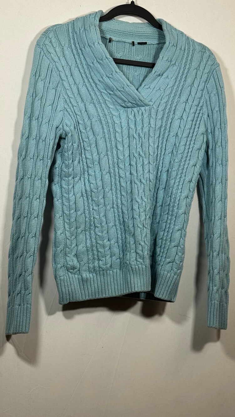Light Blue Cable Knit V-Neck Sweater Long Sleeve
